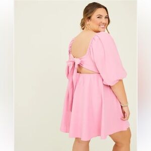 ARULA Pink Puff-Sleeve Mini Dress